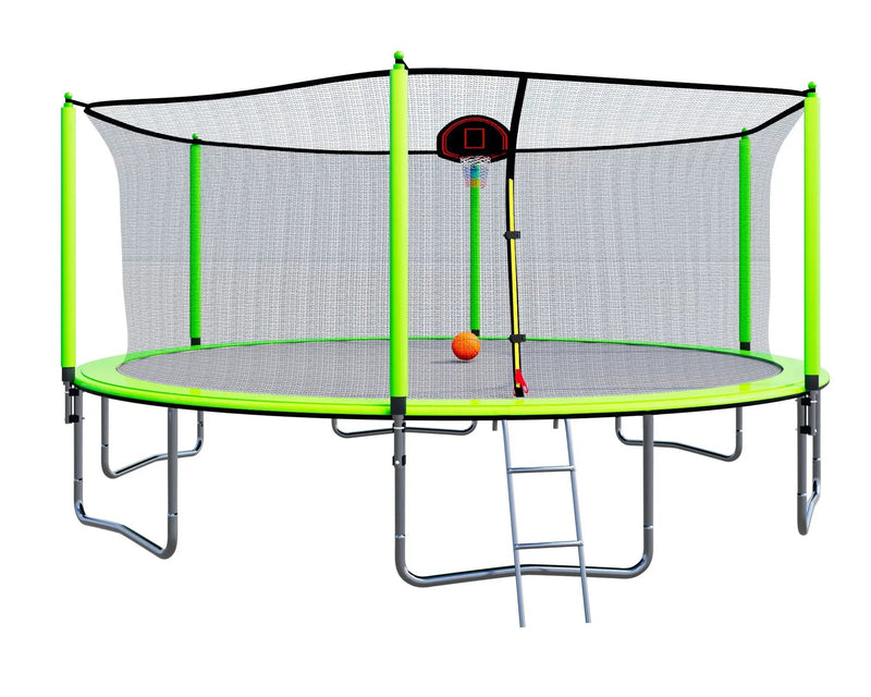 15Ft Trampoline With Basketball Hoop Inflator And Ladder (Inner Safety Enclosure) by HouseOfZazla