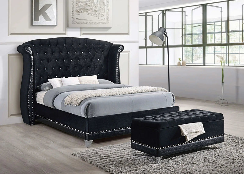 Barzini Velvet Upholstered Tufted Storage Bench Black by Unique Piece Furniture