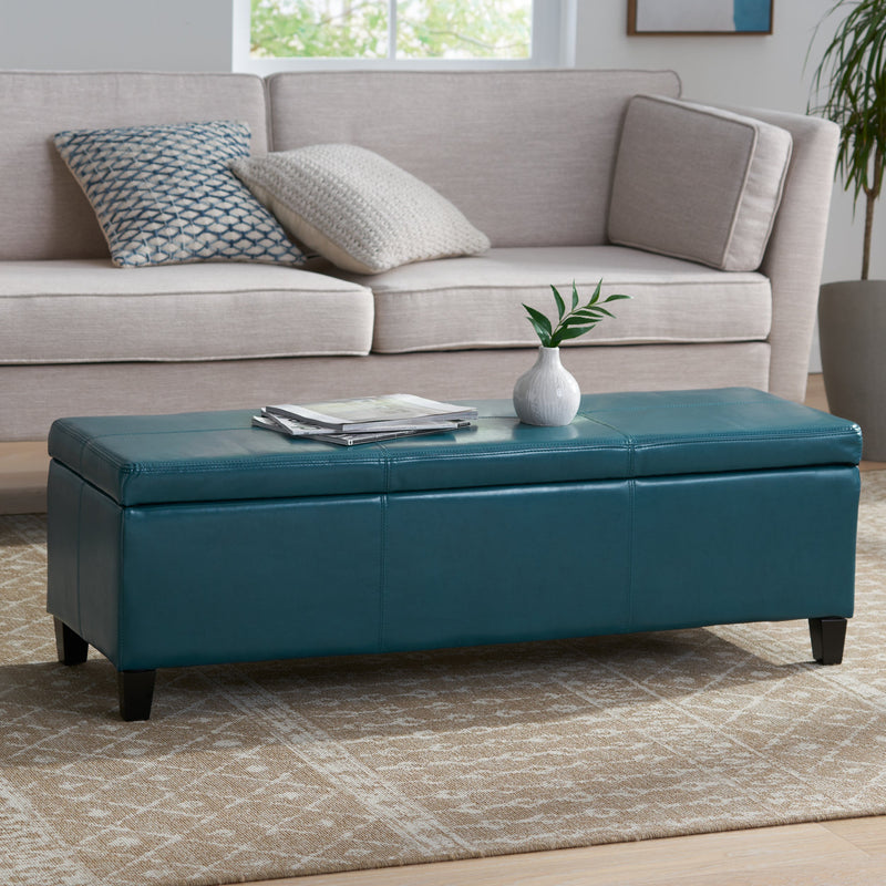 Upholstered PU Leather Storage Ottoman, Solid Wooden Legs by HouseOfZazla