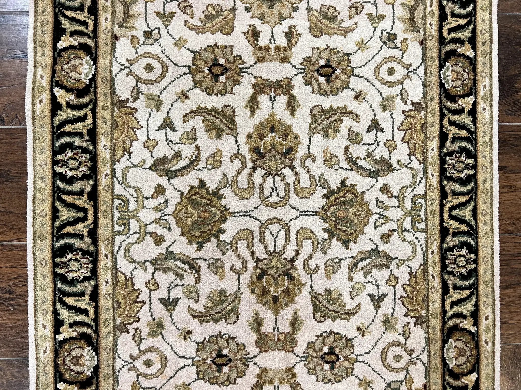 Small Indo Mahal Rug 2.5 x 4, Wool Indian Oriental Carpet, Hand Knotted Handmade Vintage Traditional Rug, Beige Tan Black by Jewel Rugs