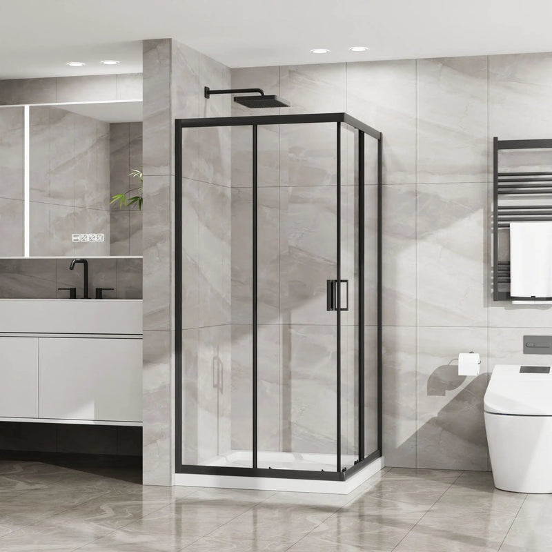 Corner Shower Enclosure With Sliding Door - Matte Black by HouseOfZazla