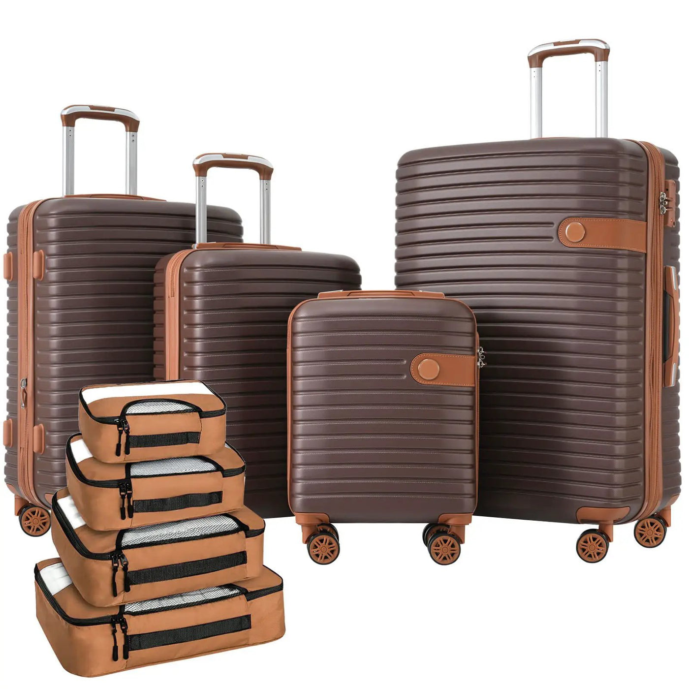4 Piece Luggage Suitcase Set, Hard Shell Lightweight Expandable Travel Luggage With 4 Packing Cubes by HouseOfZazla