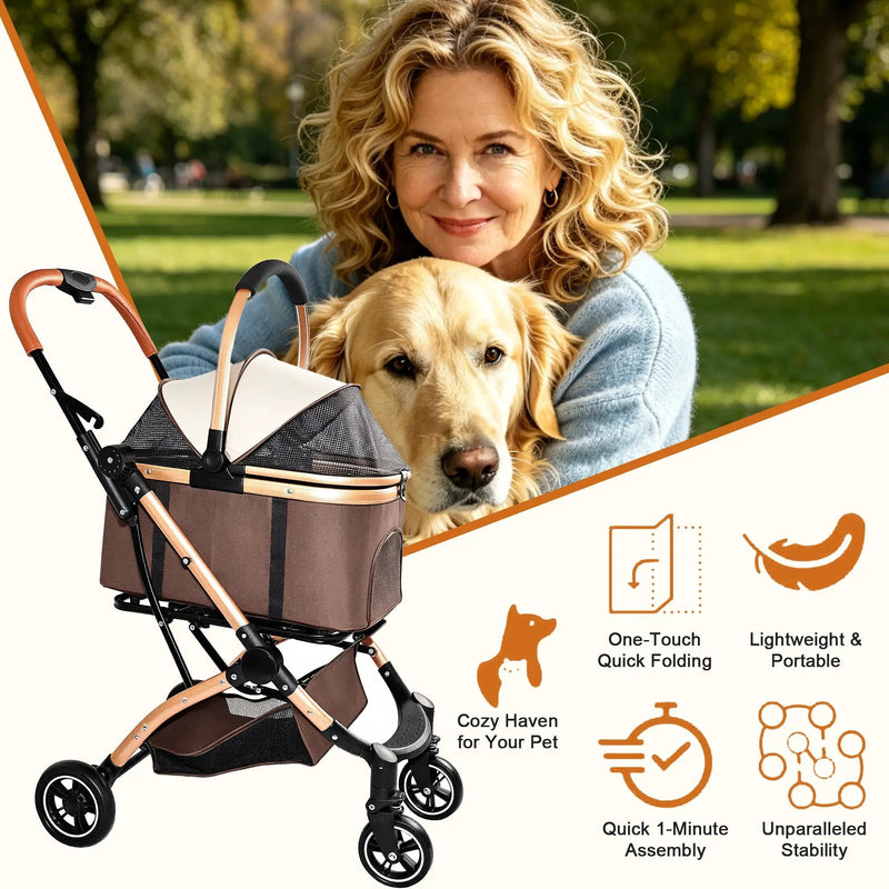 Pet Stroller for Dogs and Cats, 2-in-1 Detachable Foldable With Sun Canopy by HouseOfZazla