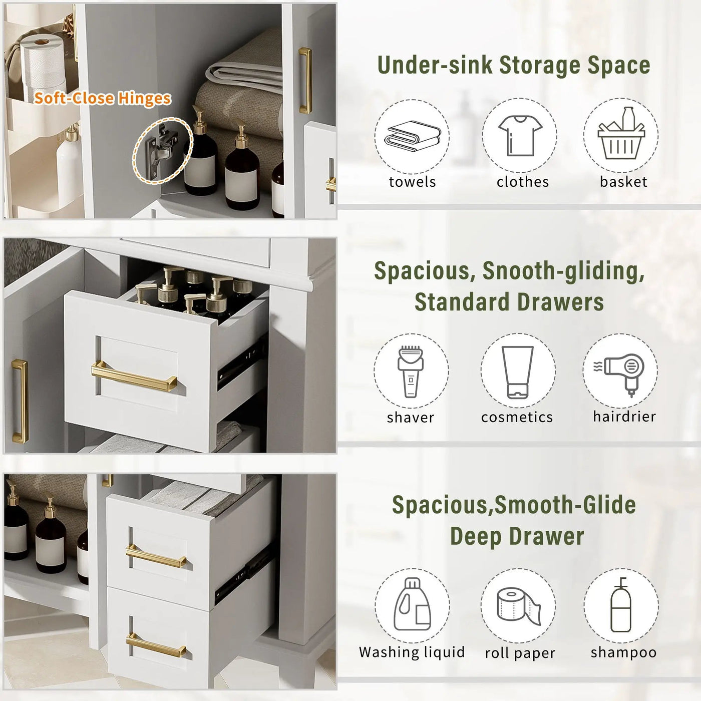 Modern Bathroom Vanity With Ceramic Sink, Soft Close Storage Cabinet by Unique Piece Furniture