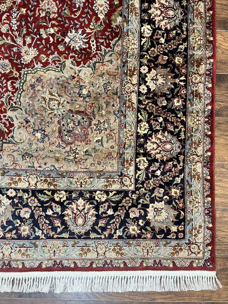 Pak Persian Rug 8x10, Wool Hand Knotted Vintage Carpet, Dark Red & Navy Blue, Dome Design Floral Medallion Rug, 8 x 10 Oriental Rug by Jewel Rugs