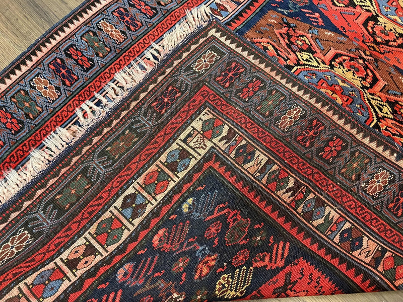 Antique Caucasian Seychour Rug 3.7 x 5.5, Collectible Oriental Carpet, Navy Blue and Red, Fine Kuba Rug, Vintage Rug, Wool Hand Knotted Rug by Jewel Rugs