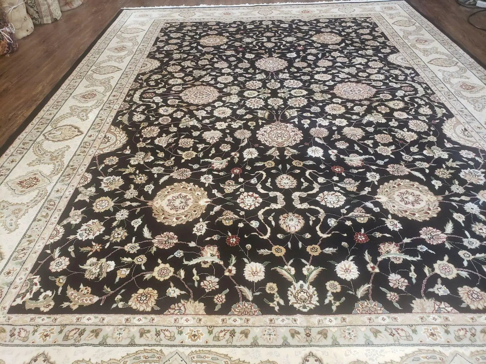 8' 5" X 11' 6" Vintage Handmade Oriental Floral Wool Rug Silk Accent Black Nice by Jewel Rugs