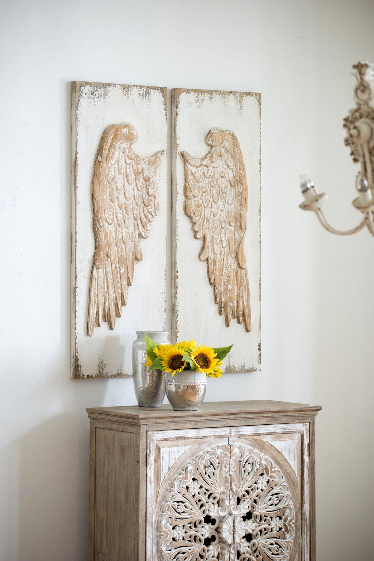Feather Wing Wall Panels with Distressed Finish - Multicolor (Set of 2) Wall Art, photo 6 of 11