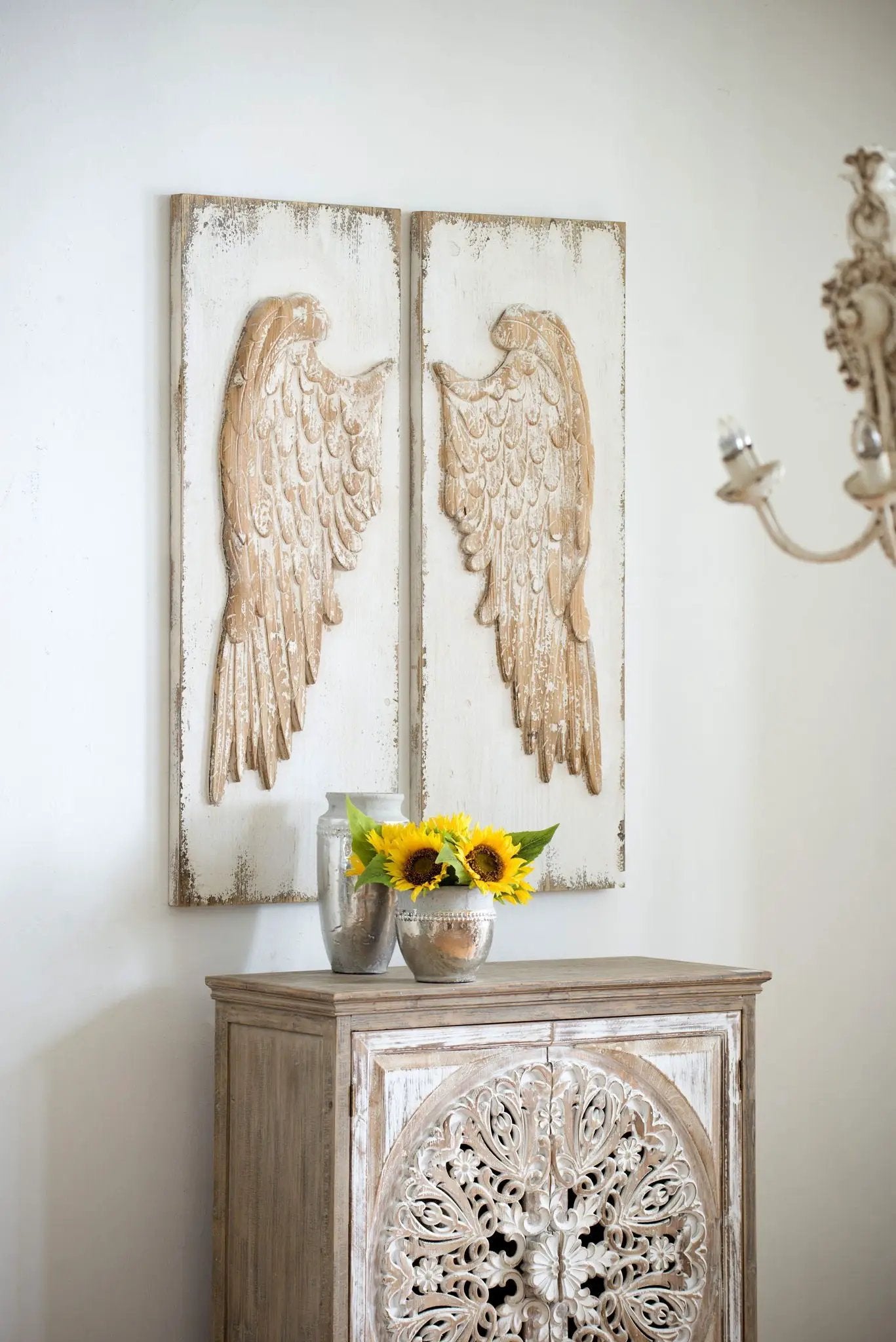 Feather Wing Wall Panels With Distressed, Rectangle Hanging Wall Art (Set of 2) - Multicolor by HouseOfZazla