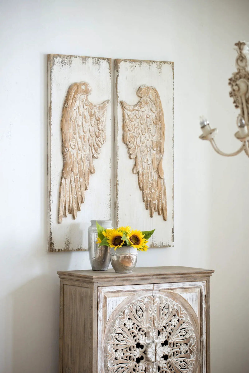 Feather Wing Wall Panels With Distressed, Rectangle Hanging Wall Art (Set of 2) - Multicolor by HouseOfZazla