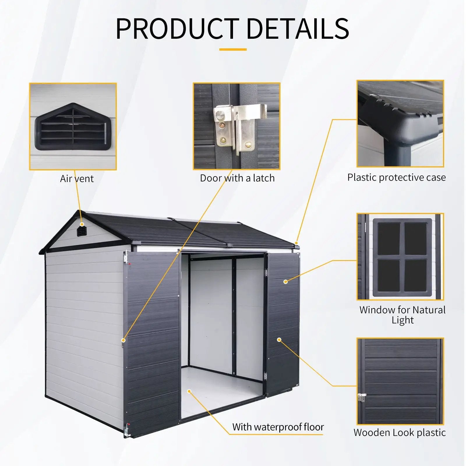 Resin Outdoor Storage Shed With Two - Window And Double - Door, Plastic Shed With Floor For Gargen, Patio, Yard, Lawn by HouseOfZazla