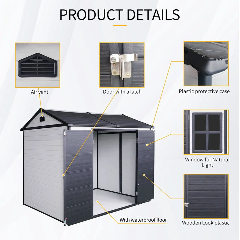 Resin Outdoor Storage Shed With Two - Window And Double - Door, Plastic Shed With Floor For Gargen, Patio, Yard, Lawn by HouseOfZazla