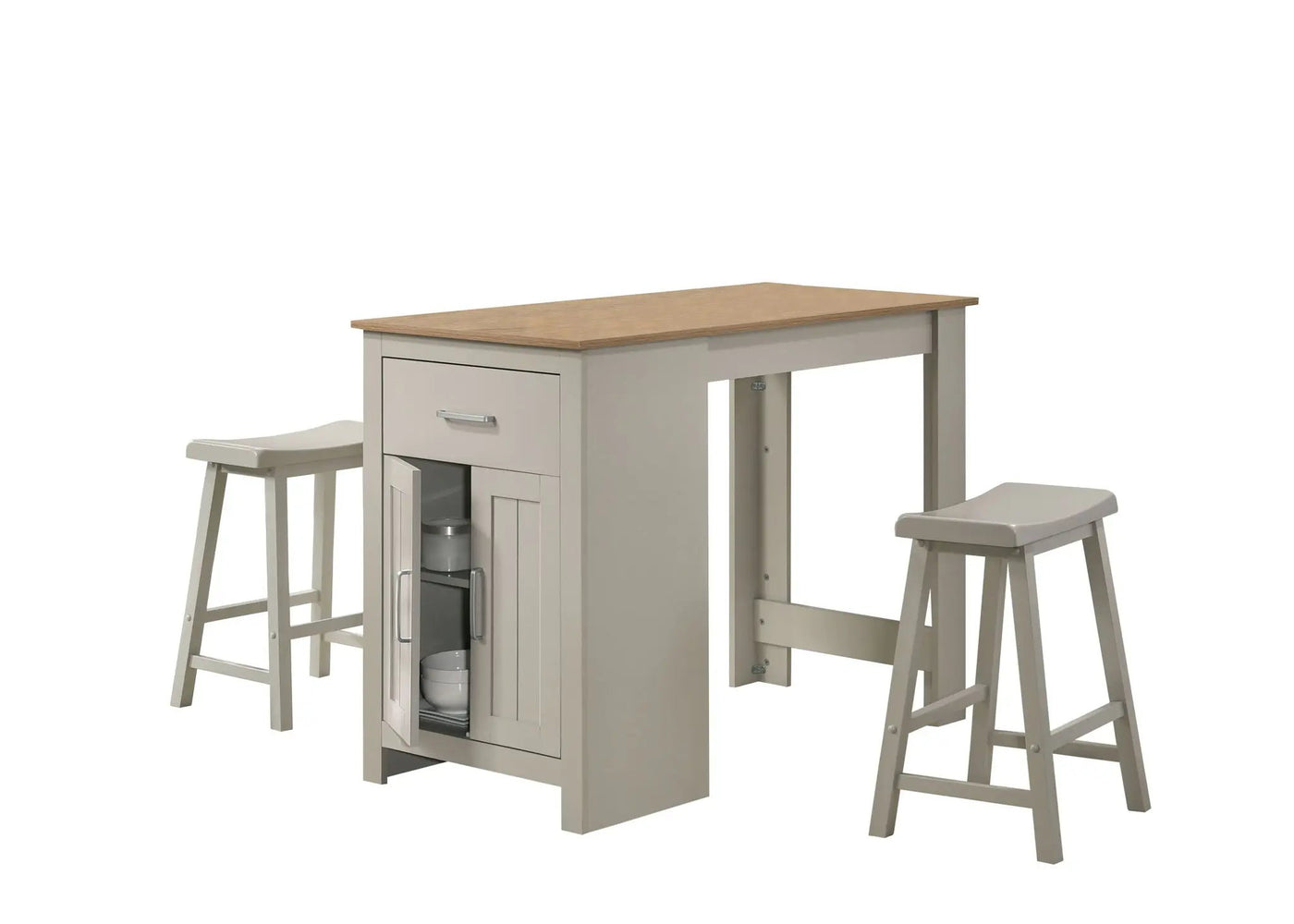 Alonzo - Small Space Counter Height Dining Table With Cabinet, Drawer, And 2 Ergonomic Counter Stools (Set of 3) by HouseOfZazla