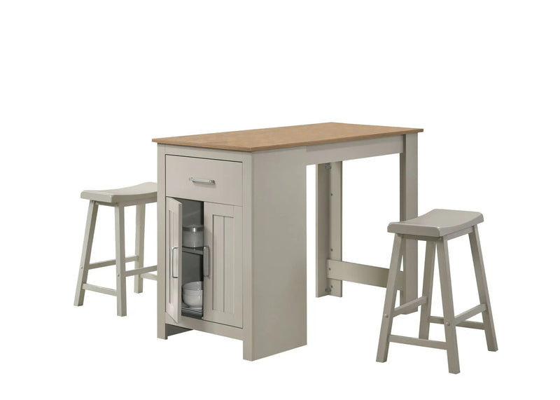 Alonzo - Small Space Counter Height Dining Table With Cabinet, Drawer, And 2 Ergonomic Counter Stools (Set of 3) by HouseOfZazla