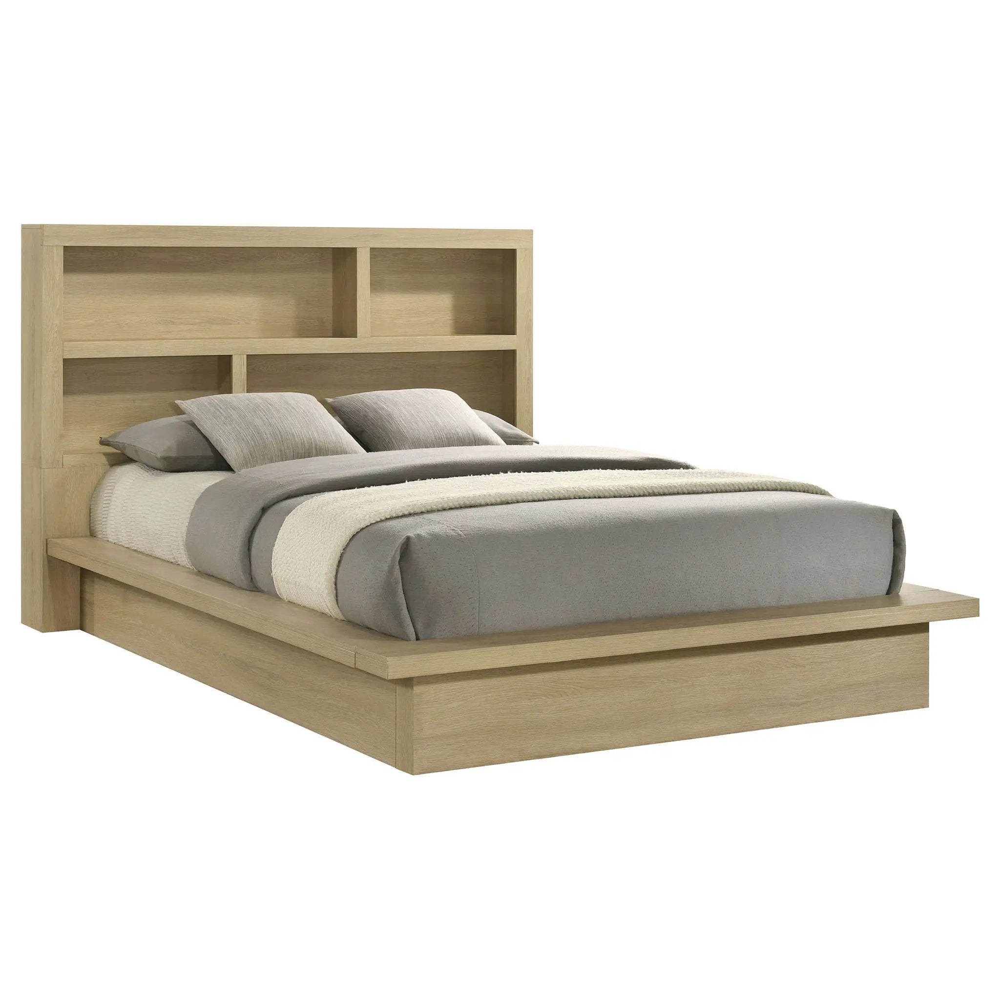 Hendricks Queen Bookcase Headboard Platform Bed Light Oak by Unique Piece Furniture