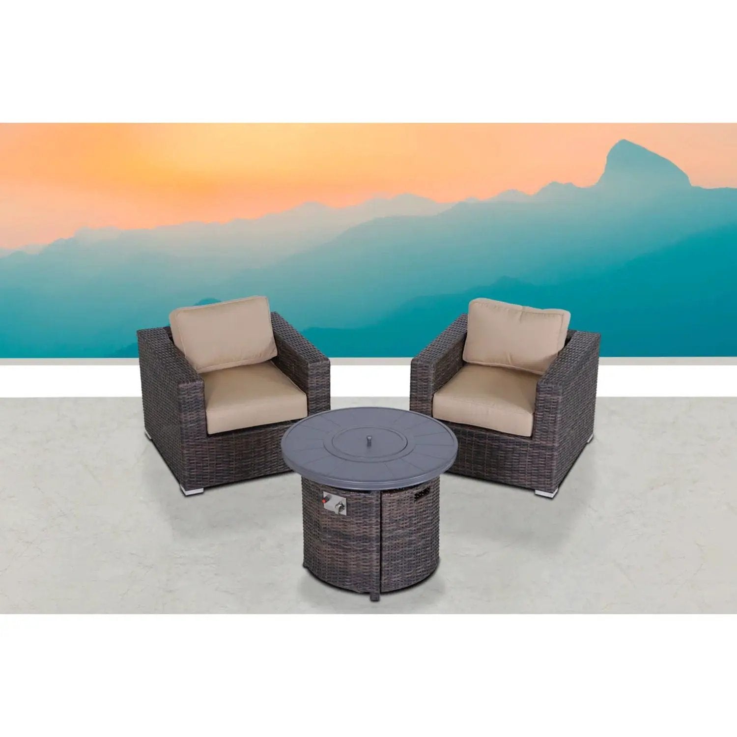 Rattan Patio Set With Comfortable Cushions And Fire Pit by HouseOfZazla