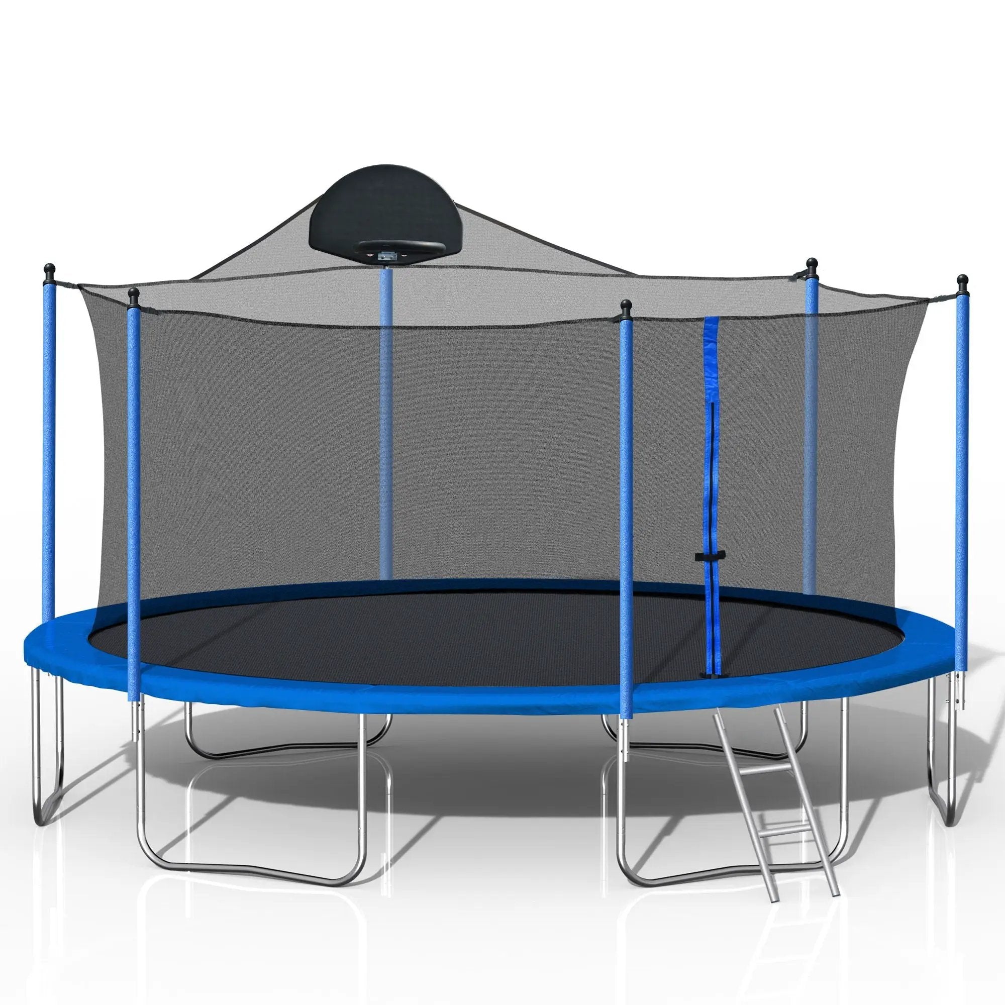 14Ft Trampoline For Adults & Kids With Basketball Hoop, Outdoor Trampolines With Ladder And Safety Enclosure Net For Kids And Adults - Blue by HouseOfZazla