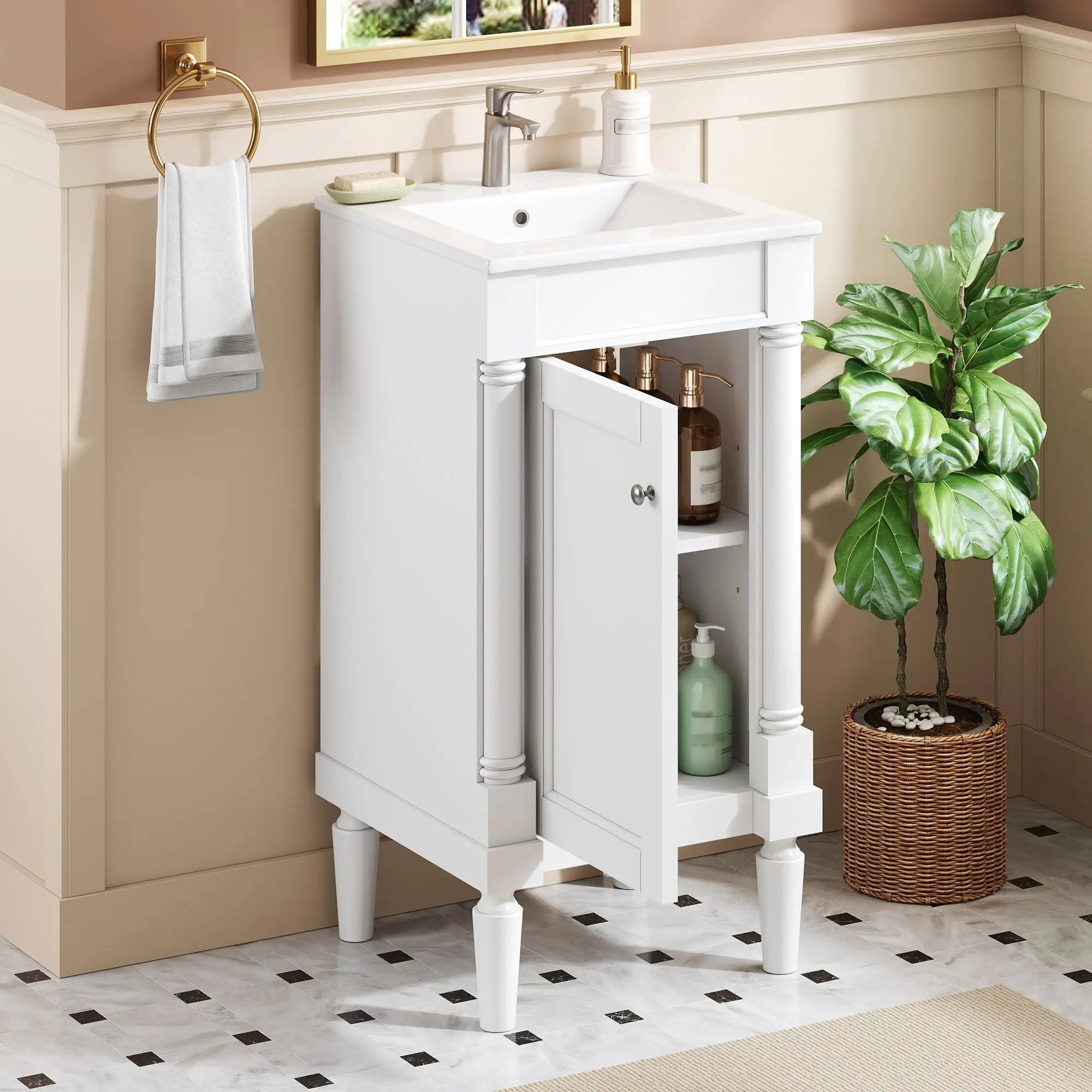 French Style Bathroom Cabinet With Sink, Adjustable Shelf by Unique Piece Furniture