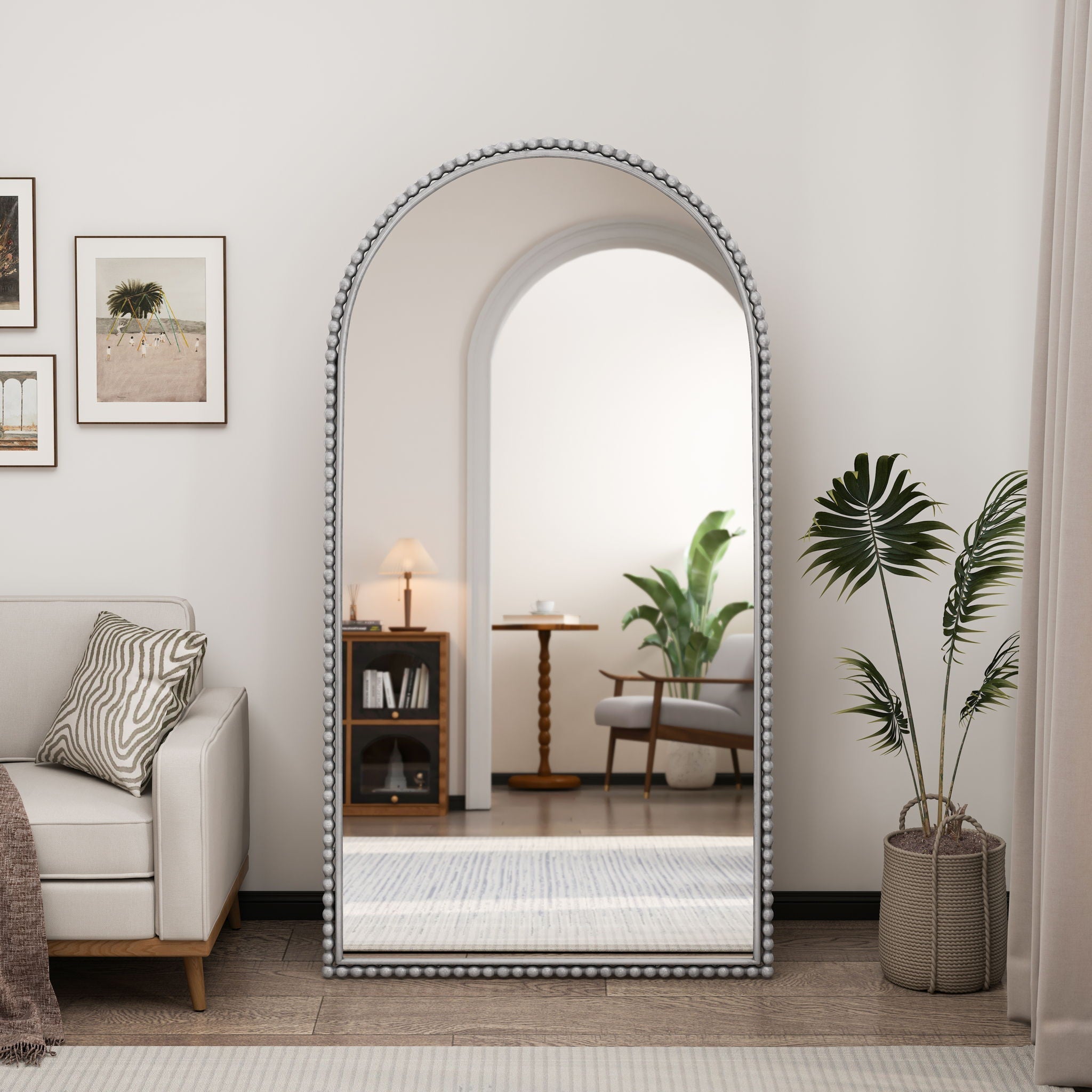 Arch Retro Full Length Mirror With Supporting Feet - Silver by HouseOfZazla