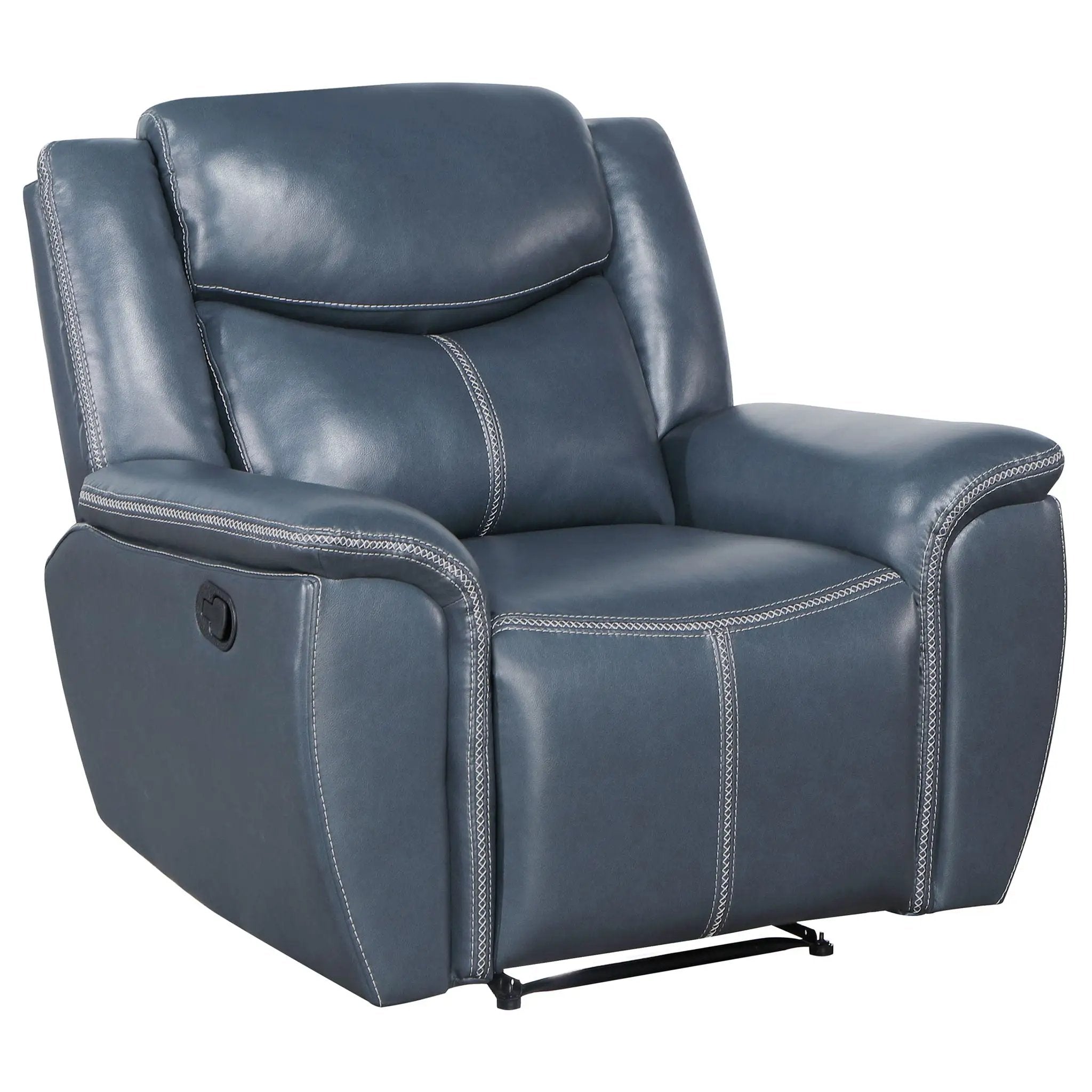 Brier - Upholstered Padded Arm Recliner Chair With Manual Recline And Pillowtop Arms - Blue by HouseOfZazla