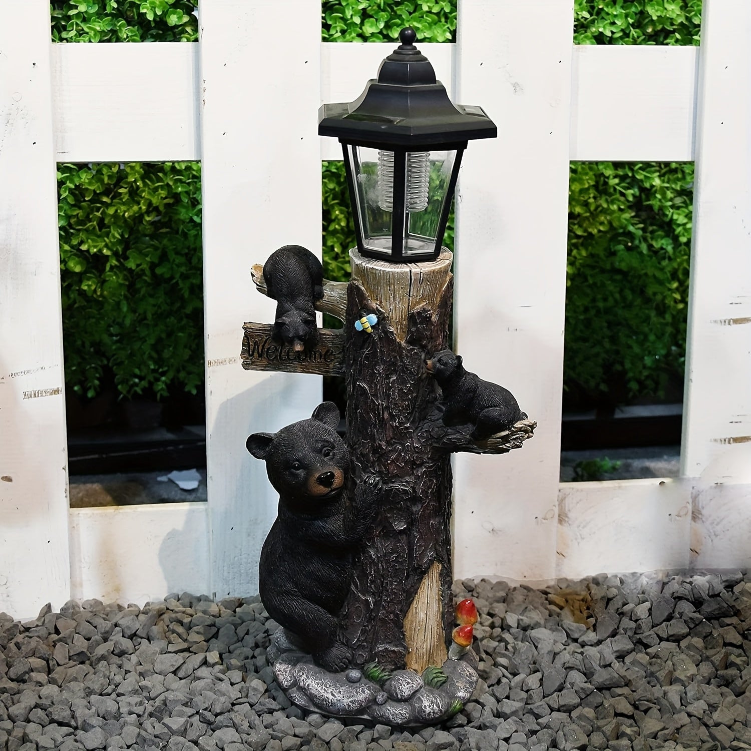 Black Bear Statue Welcome Sign Garden Statue with Solar Light by HouseOfZazla