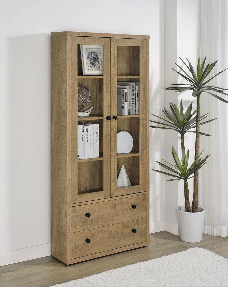 Hawthorne 4-shelf Glass Door Tall Cabinet with Drawers Mango by Unique Piece Furniture