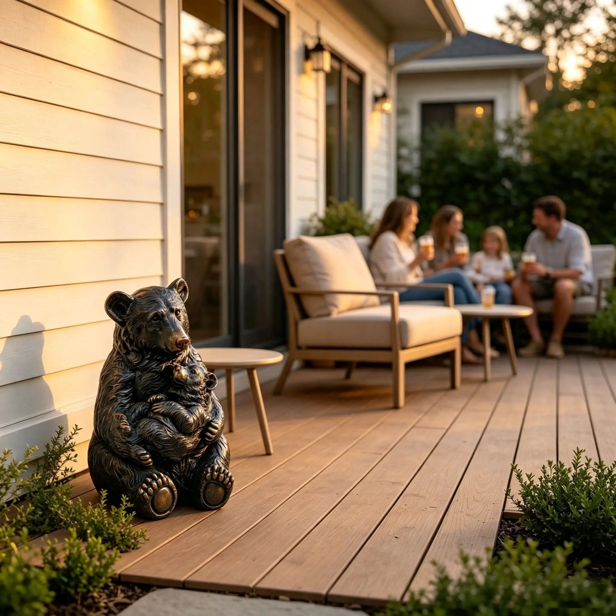 14" Tall Mother Bear Hugging Cub Garden Statue by HouseOfZazla