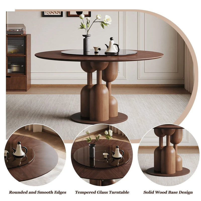 Round Dining Table With Lazy Susan For Living Room - Walnut by Unique Piece Furniture