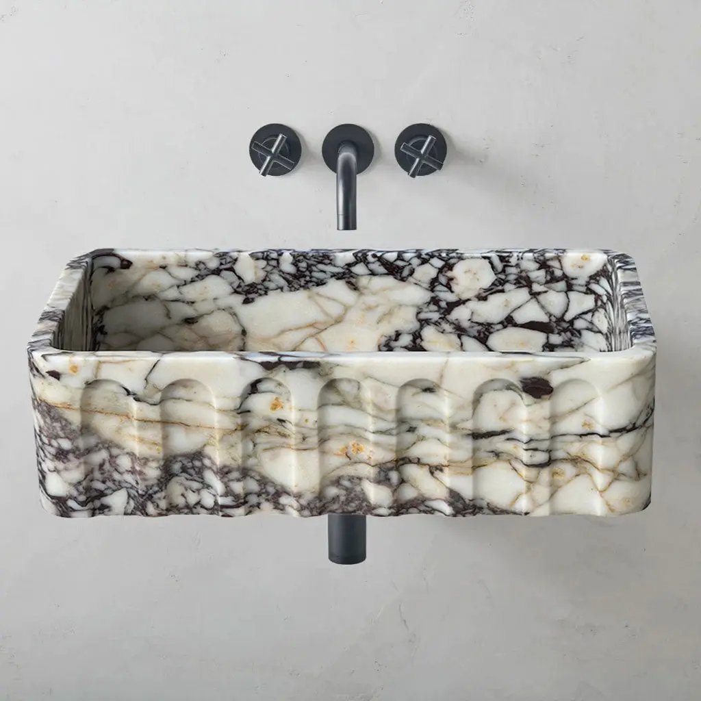 Calacatta Viola Marble Wall Mount Bathroom Vanity Sink 19.5x31.5 by GobekDesign