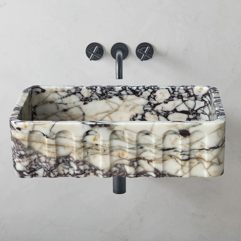 Calacatta Viola Marble Wall-mount Bathroom Vanity Sink Fluted Front (W)19.5" (L)31.5" (H)10" by GobekDesign