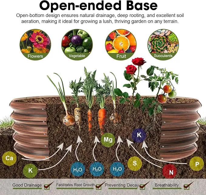 4x2ft Oval Galvanized Raised Garden Bed Kits 16" Tall Outdoor Large Metal Modular Planter Box 9-in-1 Raised Beds for Gardening,Vegetables,Fruits,Flowers & Herbs (Brown) by GreenHaven Gardens