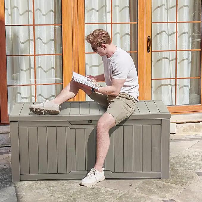YITAHOME 120 Gallon Outdoor Storage Deck Box, Large Resin Patio Storage for Outdoor Pillows, Garden Tools and Pool Supplies, Waterproof, Lockable (Light Brown) by GreenHaven Gardens