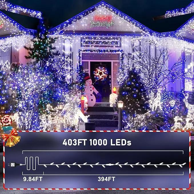 KNONEW 403FT 1000 LED Christmas Lights Outdoor String Light with 8 Modes and Timer Memory Waterproof Fairy Lights Decorations for Xmas Tree Yard Wedding Backdrop Decor(Blue and White) by GreenHaven Gardens
