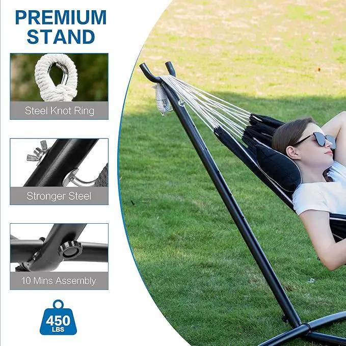 PNAEUT Double Hammocks with Stand for Outside, Portable Space Saving Heavy-Duty Steel Stand for Indoor Outdoor Patio with Carrying Bag, 450 lbs Capacity (Chasm) by GreenHaven Gardens