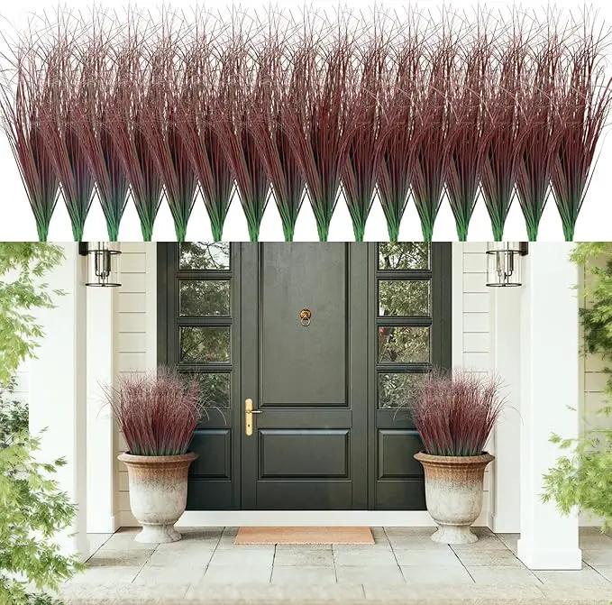 48Pcs Artificial Grass Plants, Faux Shrubs Wheat Grass, Artificial Tall Grasses Fake Plants for Outdoor Decor,Artificial Greenery Stems Weed for Room Indoor Home Decor（Red） by GreenHaven Gardens