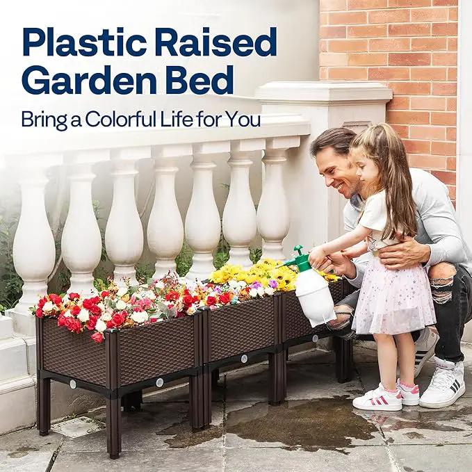 VIVOHOME 4 Packs Elevated Plastic Raised Garden Bed Planter Kit, Outdoor Planters Above Ground Flower Vegetable Standing Box for Patio Deck Porch W/Drainage Holes by GreenHaven Gardens