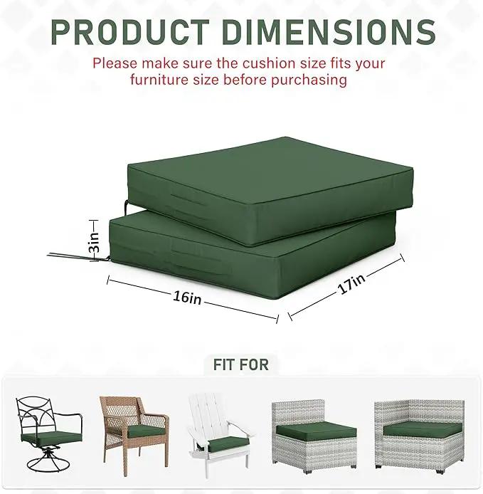 Patio Chair Cushions 17 X 16 X 3 Inch Waterproof Outdoor Seat Cushions for Patio Furniture, Outdoor Sofa Couch Pads with Ties & Handle, Set of 2, Green by GreenHaven Gardens