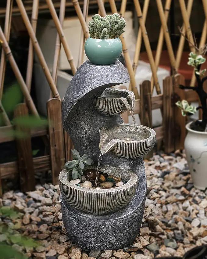 20" H Outdoor Water Fountain, Modern Outdoor Garden Fountains with LED Lighted for Garden, Patio, Deck, Backyard and Home Art Decor by GreenHaven Gardens