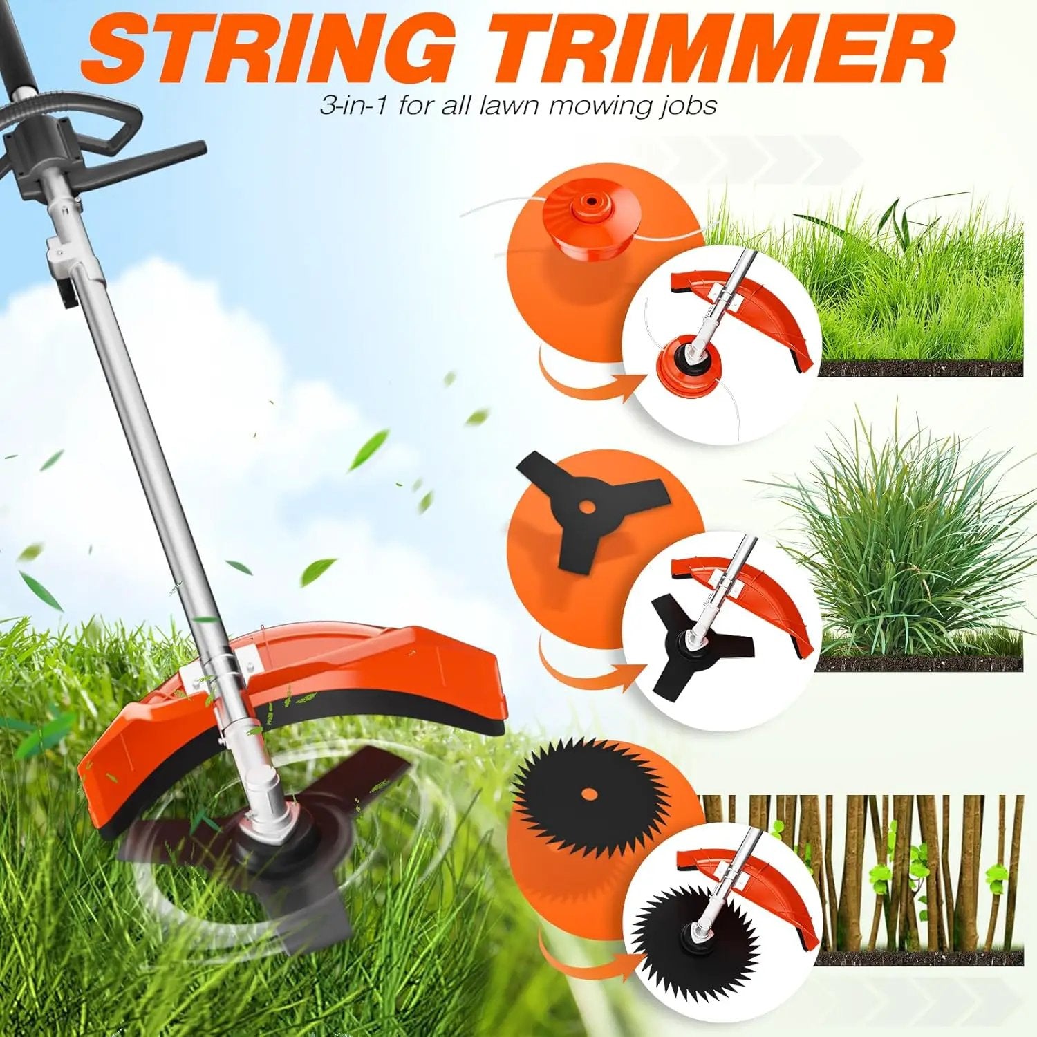 6 in 1 52cc Brush Weed Cutter Petrol Hedge Trimmer Grass Pruner Chainsaw Trimmer with Four Mowing Heads for Gardening Care by GreenHaven Gardens