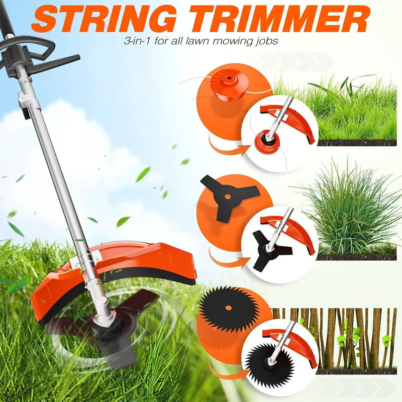 6 in 1 52cc Brush Weed Cutter Petrol Hedge Trimmer Grass Pruner Chainsaw Trimmer with Four Mowing Heads for Gardening Care by GreenHaven Gardens