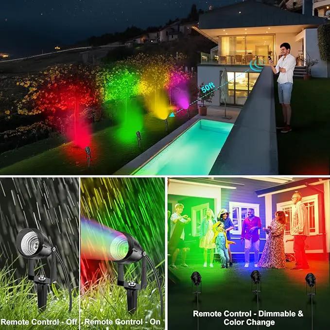 1500LM LED High Brightness Outdoor Landscape Lighting 15W RGBCW Color Changing Landscape Lights Remote Control Spot-Lights with Plug in IP66 Waterproof Flood Light for Garden - 2 Pack by GreenHaven Gardens