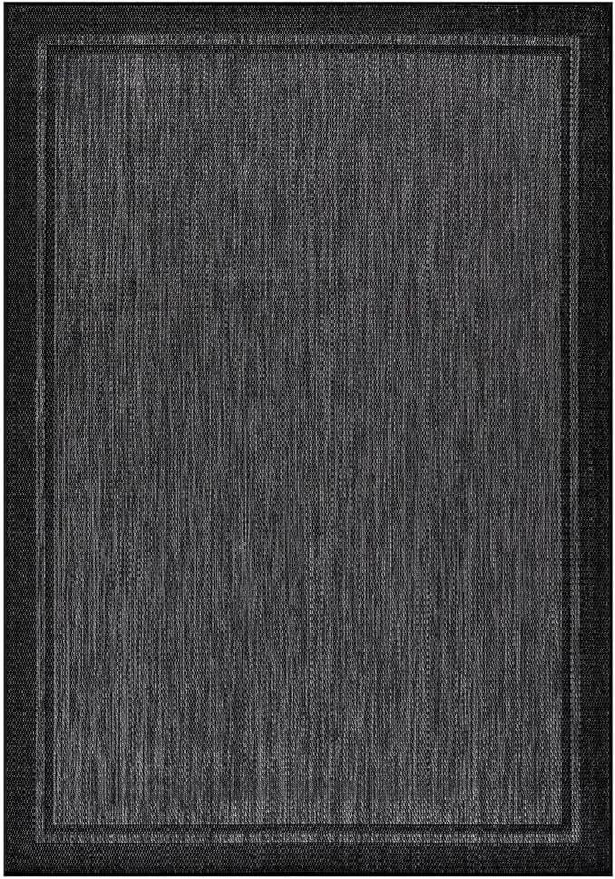 CAMILSON Indoor Outdoor Rug, 5x7 Bordered Dark Grey Black Modern Area Rugs for Indoor and Outdoor Patios, Kitchen and Hallway Mats, Washable Porch Deck Outside Carpet (Bordered Black, 5 x 7) by GreenHaven Gardens