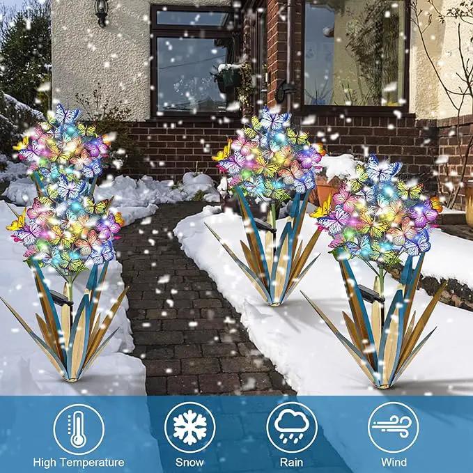 Homight Solar Metal Agave Butterfly Flower Stick Garden Sculpture Outdoor Gift Solar Garden Christmas Lights Swaying Butterfly Sunflower Garden Lights Solar Outdoor (3 PCS Blue) by GreenHaven Gardens