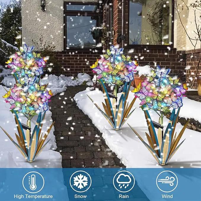 Homight Solar Metal Agave Butterfly Flower Stick Garden Sculpture - Outdoor Gift, Christmas Lights - Swaying Butterfly Garden Lights (2 PCS Blue) by GreenHaven Gardens