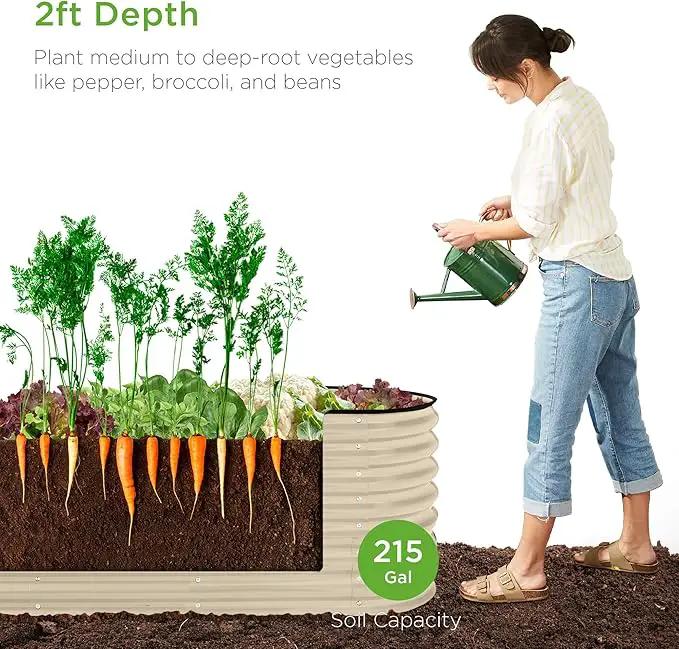 Best Choice Products 8x2x2ft Metal Raised Garden Bed, Oval Outdoor Deep Root Planter Box for Vegetables, Herbs w/ 4 Support Bars, 215 Gal Capacity - Beige by GreenHaven Gardens