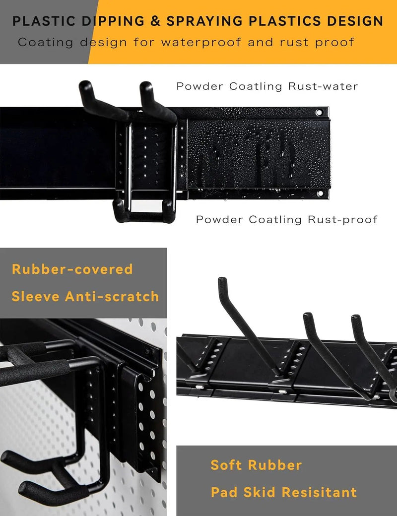 Wall Mount Garden Tool Organizer - 48 Inch Max Load 539lbs, Garage Storage with 7 Heavy Duty Hooks and 4 Cable Ties, Power Tool Organizer Rack by GreenHaven Gardens