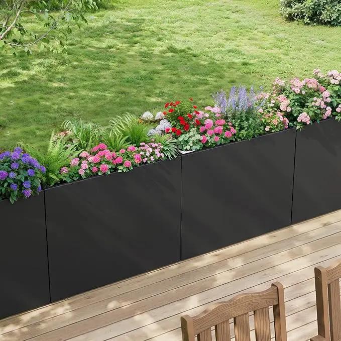 Stoog 38" Metal Tall Rectangular Planter - All-Weather Planter Box for Indoor/Outdoor Use, with Removable Insert Shelf, and Modern Design for Plants, Flowers, Garden, Black by GreenHaven Gardens