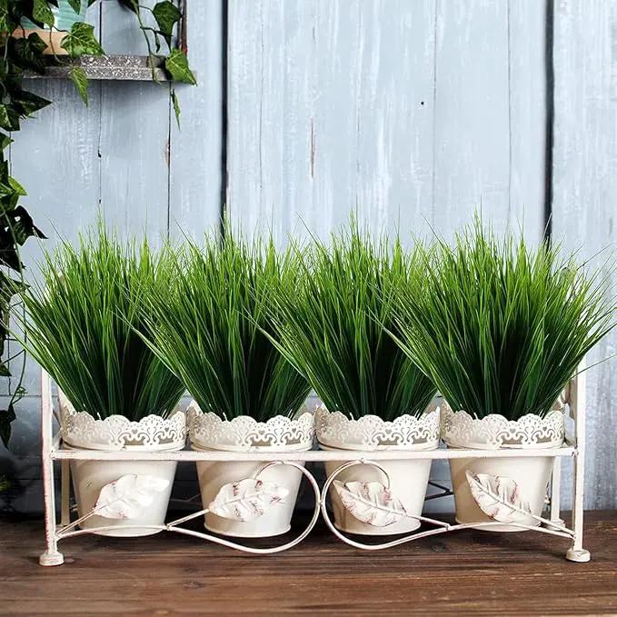 8 Pack Artificial Plants Flowers Grass Shrubs No Fade Faux Plastic Flowers Outdoor for Farmhouse Garden Porch Patio Indoor Wedding Decoration Greenery Fake Plants uv Resistant (3#Green) by GreenHaven Gardens