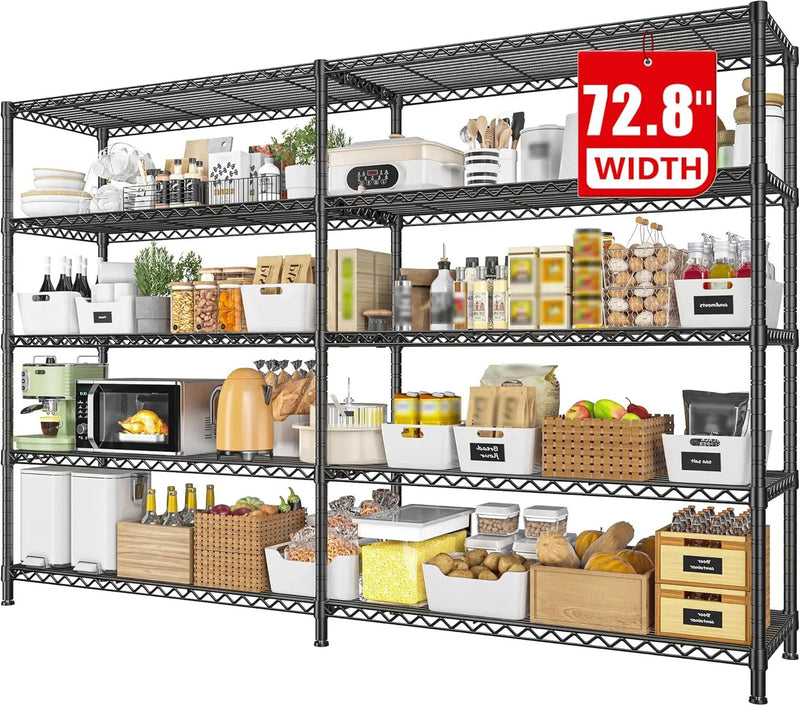 REIBII 72.8" W Storage Shelves Load 1600LBS, 5 Tier Metal Shelving Unit Wire Shelving for Storage Rack Heavy Duty Metal Shelves for Garage Pantry Kitchen, 17.7" D x 72.8" W x 70.9" H by GreenHaven Gardens