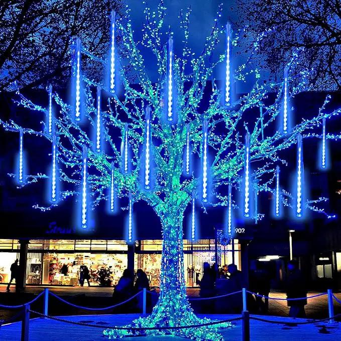 EXF 2-Pack Christmas Decorations Light Outdoor, Meteor Shower Lights 16 Tubes 384 LEDs Indoor Outdoor Rain Drop String Lights for Xmas Tree Roof (Blue) by GreenHaven Gardens